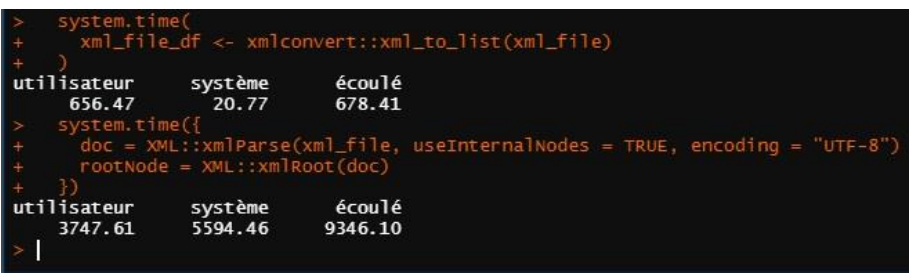 Exemple de temps de lecture avec un package sur R 